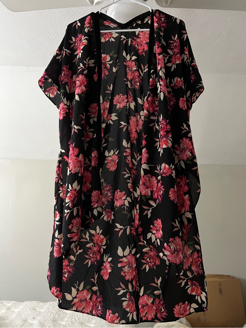 Women’s Long Black Floral Kimono